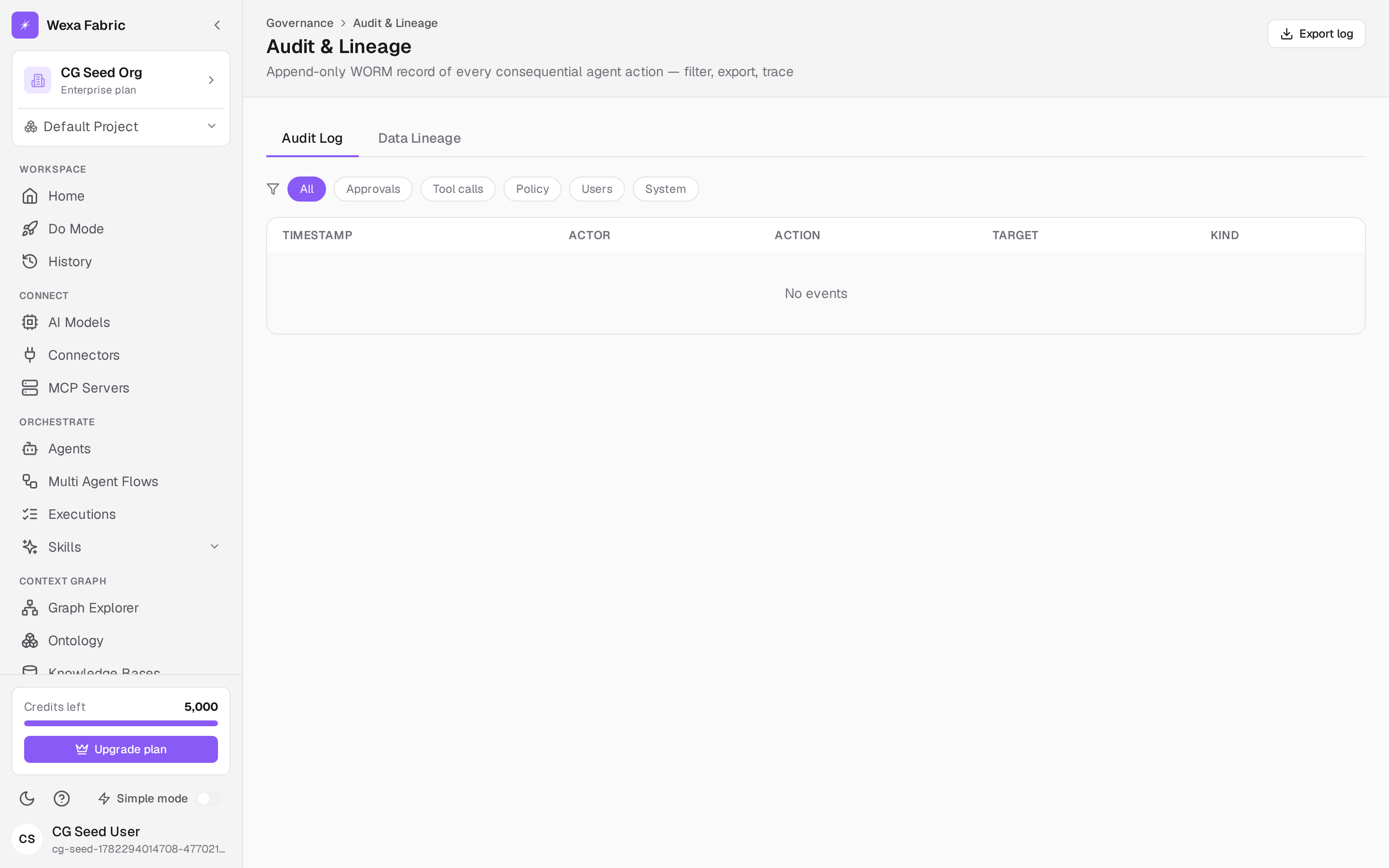 The Governance → audit log.